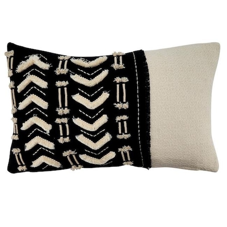 SARO 9614.BW1220BP 12 X 20 In. Oblong Poly Filled Throw Pillow With Black & White Embroidered & Embellished Design